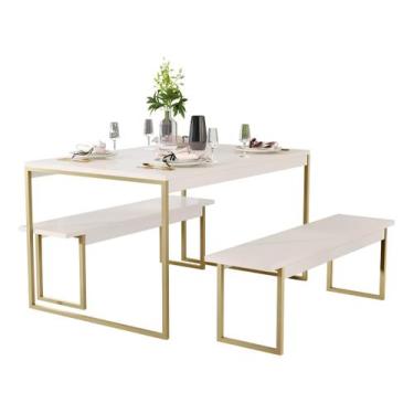 Imagem de Mesa Cozinha 2 Bancos Industrial Retangular 120x80 Pé Metal - QRV Shop
