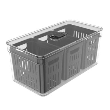 Imagem de Organizador de Geladeira com 3 Cestos | Armário e Cozinha | Em Acrílico para Legumes, Frutas, Saladas | Livre de BPA 5 Litros Black