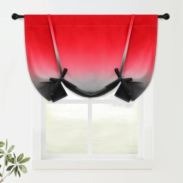 Imagem de COSVIYA Cortinas ajustáveis 100% blackout vermelhas e pretas para cozinha, isolamento térmico, sanefação, varão, bolso, balão, persiana romana para janela pequena, 122 cm C x 86 cm L, 1 painel
