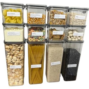 Imagem de Kit 12 Potes Herméticos 4x 2,15L + 8x 710ml | Porta Mantimentos Temperos Condimentos| Organizador Empilhável Cozinha Armário | BPA Free | Armazenamento em Geladeira Freezer | Tipo Acrílico