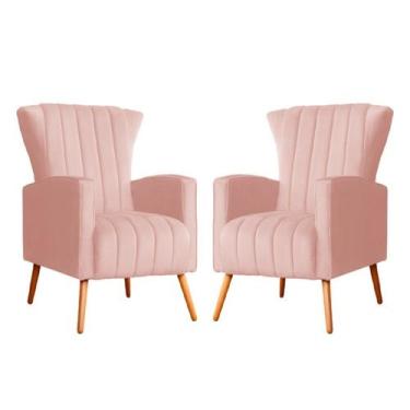Imagem de Kit 02 Poltrona Pés de Palito Melinda Veludo - Fina Mobília, Rosa
