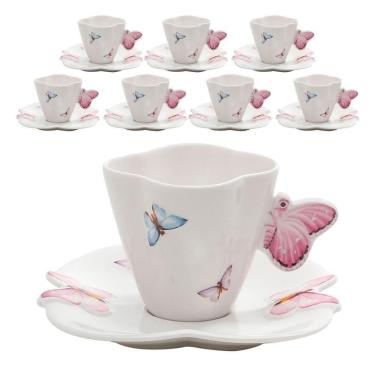 Imagem de Jogo 8 Xicaras De Chá Porcelana Com Pires Borboletas 200ml Wolff