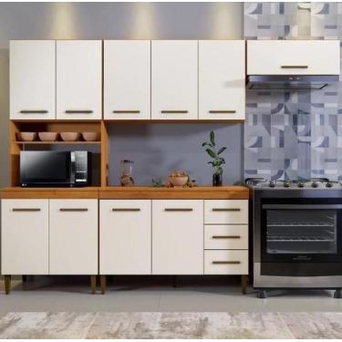 Imagem de Cozinha Completa Atenas 10 Portas 3 Gavetas Kaiki Móveis - Nature/Off