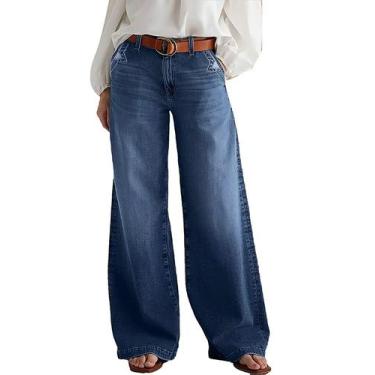 Imagem de Jeans de perna larga Flamingals para mulheres, cintura média, folgados