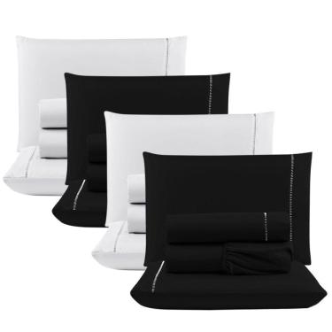 Imagem de Kit 4 Jogos Cama Lençol Casal 400 Fios 4 Peças Preto+ Branco