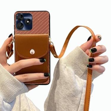 Imagem de Tuxiwei Capa de telefone transversal com cordão destacável para BLU G64L 2025, Blu-G64L-2025 capa traseira carteira padrão de fibra de carbron | compartimentos para dinheiro/identidade/porta-cartão de