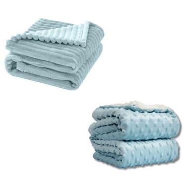Imagem de Cobertor Manta Kit 2pçs Bebê Wave Berço e Pipoquinha Azul - Neném Na N