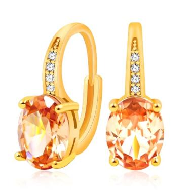 Imagem de Uloveido Brincos femininos com alavanca de cristal oval CZ banhado a platina, brincos hipoalergênicos para casamento, noivado, Natal, presente de aniversário para mãe, esposa, amiga YA5123, Latão