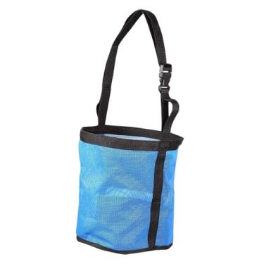 Imagem de YIJU Mesh de malha de saco de feno para ração de cavalos, respirável, fundo sólido, bolsa de paredes de grãos de feno grande para alimentação lenta, Azul
