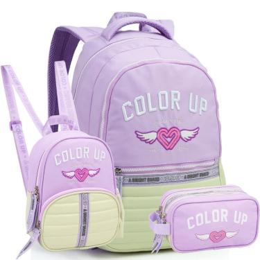 Imagem de Kit Mochila De Costas 18 Color Up Lancheira Estojo Lilás