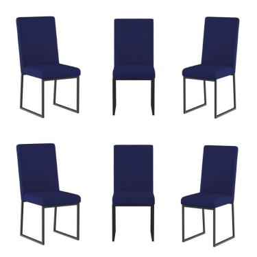 Imagem de Kit 6 Cadeiras De Jantar Com Base Ferro Preto Luxo Balaqui Cor: azul Marinho Azul Marinho