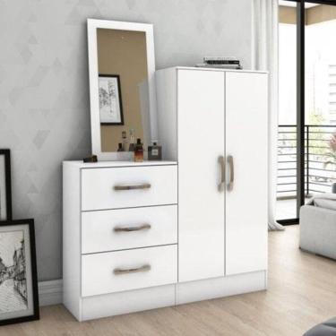 Imagem de Comôda Multiuso Com 3 Gavetas Organizadora De Roupas E Espelho Para Quarto Grande Branco