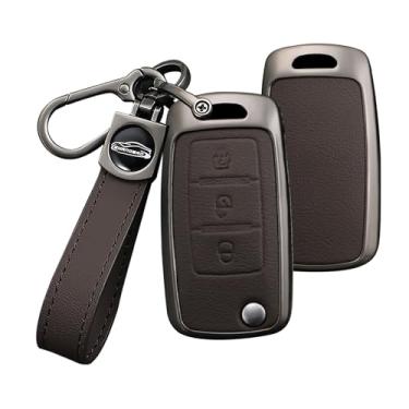 Imagem de HIBEYO Capa de chaveiro inteligente compatível com Dongfeng DFM Aeolus AX7 AX5 AX4 AX3 Glory 360 370 580 Cefiro MX6 Capa de couro e acessórios de liga com chaveiros-B tipo marrom