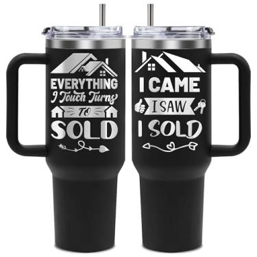 Imagem de Copo gravado para corretor de imóveis - Caneca de viagem de aço inoxidável de 1,134 g, copo de café isolado, presentes para corretores de imóveis para mulheres e homens, presentes para corretores de