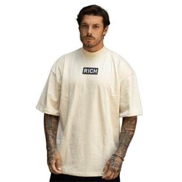 Imagem de Camiseta Oversized Gola Alta Black White Streetwear Confortavel Masculina Creme-Masculino
