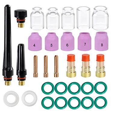 Imagem de Kit de copos de vidro para lente de gás de soldagem TIG 31 peças para lentes Pyrex 4#5#6#7#8#10#12# para WP-17/18/26