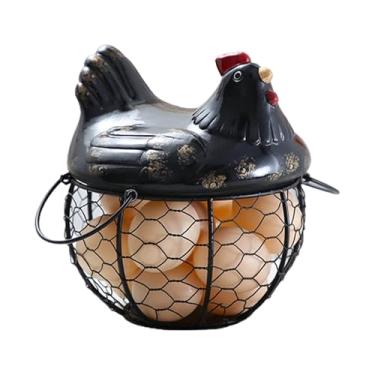 Imagem de cesta de frutas Porta-ovos de ferro em formato de galinha, cerâmica, galinha e frutas decoração de cozinha(Preto)
