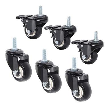 Imagem de YJDQ JL Rodízios de móveis, roda giratória de 1,5 polegadas com freio, rodas de rodízio de rolamento duplo sólido PU, (pacote com 6) / B / 10 mm