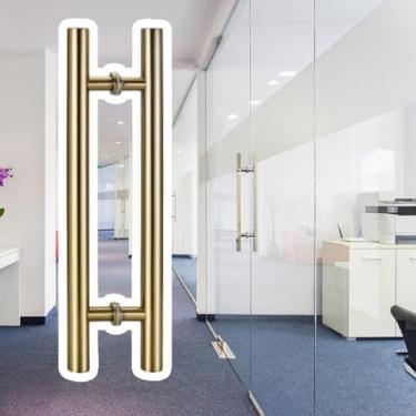 Imagem de Maçanetas de porta para portas de correr de vidro, maçaneta da porta de pressão e tração nos dois lados, puxadores da porta do chuveiro de casa de banho de barra redonda, para interior e exterior