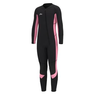 Imagem de Hevto Roupa de mergulho infantil para meninas tamanho 12 criança jovem 3/2 mm neoprene completo molhado maiô térmico com zíper frontal natação em água fria (K3-rosa, 12)