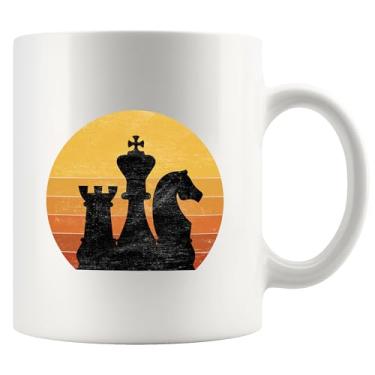 Imagem de Xadrez vintage retrô pôr do sol retrô xadrez presentes jogador treinador amante de xadrez pai namorado marido irmão avô tio novidade caneca de cerâmica 325 ml branca