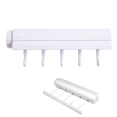 Imagem de Varal de Parede Retratil Ajustavel 5 Cordas 6 Ganchos Lavanderia Secador de Roupa Casa Apartamento Organizaçao