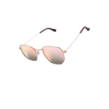 Imagem de Óculos de Sol Hexagonal Armação em Metal com Case Luxo Proteção UV400 Estilo Retrô Aviador Unissex Feminino Masculino - Cacife Brand (Rose Espelhado)