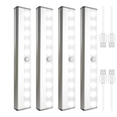 Imagem de SIXDEFLY LED Closet Light, Newest 10 LEDs Dimmer USB Rechargeable Motion Sensor Light Under Cabinet Lighting, Wireless Stick-Anywhere Night Safe Light Bar for Wardrobe,Kitchen