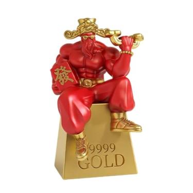 Imagem de IEUDNS God of Wealth estátua Cai Shen Sculpture Decorative Flightine Desktop Ornament for Desk Bookshelf Birthday Presente Decoração para casa, Vermelho