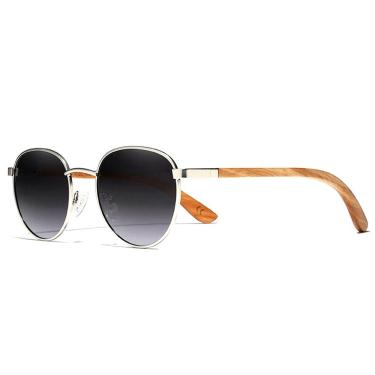Imagem de Óculos De Sol Redondo Madeira Proteção Uv400