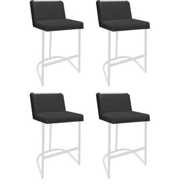 Imagem de Kit 04 Banquetas Com Encosto Confort Bistrô Cozinha Ferro Branco Linho Grafite Chumbo Amey Decor