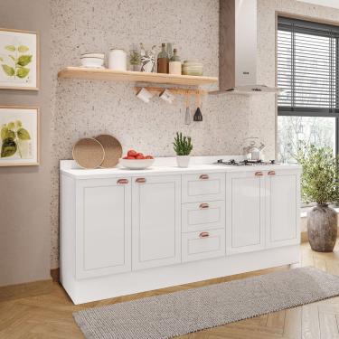 Imagem de Cozinha Pérola Com Rodapé E Tampo 2 Peças Balcão 2 Gavetas 3 Portas E Balcão 2 Portas Yescasa Branco
