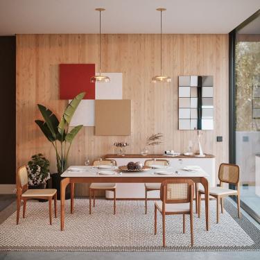 Imagem de Mesa De Jantar Portugal Em Madeira Maciça E MDF L 180 X P 90 X Alt 77 Natural Off White