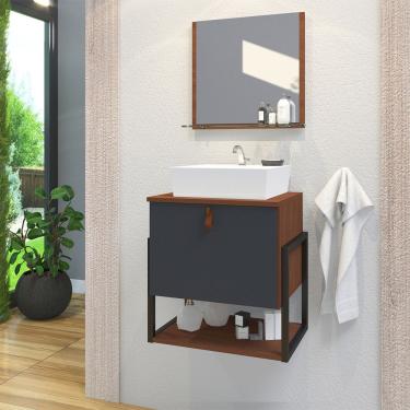 Imagem de Gabinete De Banheiro Vegas 1 Prateleira 1 Porta 45cm Natura E Cinza Titanium - Cinza