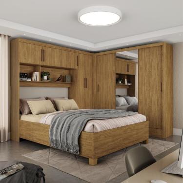 Imagem de Guarda-roupa Casal Modulado 5 Portas Com Cama Santiago 3 Portas Plus 5 Gavetas Com Espelho Cinamomo