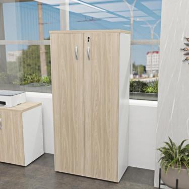 Imagem de Armário Multiuso Alto Para Escritório 2 Portas Carvalho - Branco