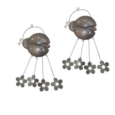 Imagem de Sino Dos Ventos Joaninha Flores Kit 2 Unidades Jardim Varanda Quintal Enfeite Som Suave Relaxante Decoraçao