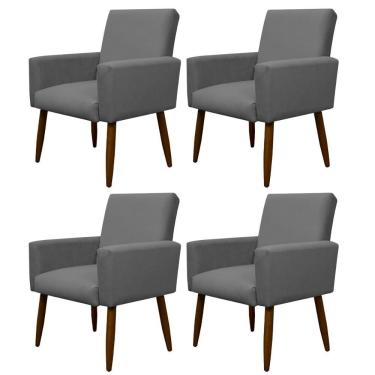 Imagem de Kit 4 Poltronas Para Sala Pés De Madeira Nina Cinza