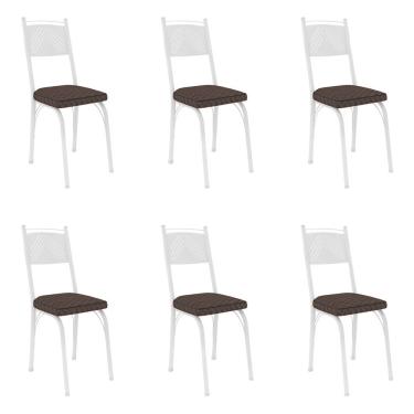 Imagem de Kit 6 Cadeiras De Cozinha Virginia Estampado Tecelão Cacau Pés De Ferro Branco - Pallazio