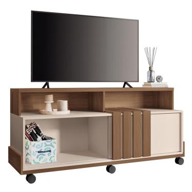 Imagem de Rack Bancada Graci 1.3 Castanho-off White Para Tv Até 50? - Hb Móveis Castanho-off White