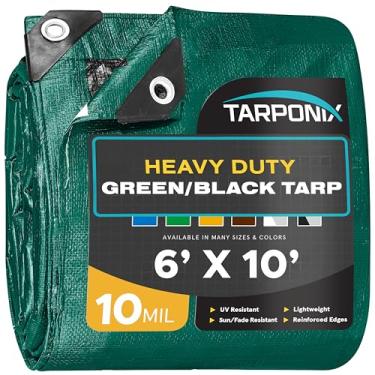 Imagem de Tarponix Lona resistente de dupla face de 1,8 m x 25 cm – Capa verde e preta resistente a rasgos de 10 mil com bordas reforçadas e ilhós antiferrugem