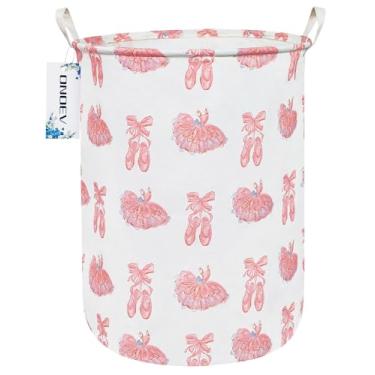 Imagem de ONOEV Cesto Redondo À Prova D'Água Para Roupas, Dobrável Armazenamento, Cestos Roupas Com Alça, Cesta De Presentes, Adequado Quarto Infantil E Brinquedoteca (Sapatilhas Dança Renda Rosa)