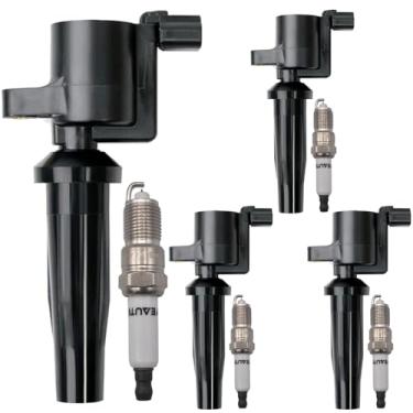 Imagem de OYEAUTO Pacote De Bobinas Ignição Uf621 Fd505 E Velas Irídio Sp530, Conjunto Com 4 Unidades, Adequado Para Ford Focus, Escape, Transit Connect 2004-2012 Mazda 3, 6, Tribute 2004-2006 2008 Mercury Ma