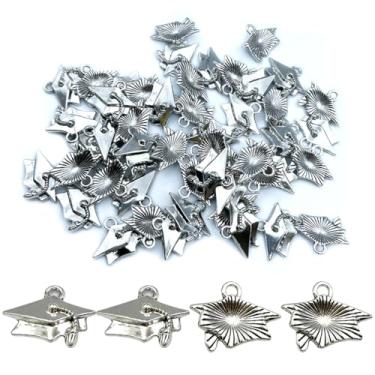 Imagem de vokoko 50 peças de berloques de formatura prata antiga pingentes de formatura para fabricação de joias de metal graduado pingentes para pulseira, chaveiro, colar, artesanato DIY