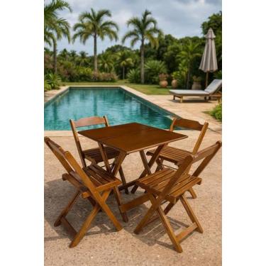 Imagem de Conjunto Mesa Dobrável 70x70 Tampo MDF e 4 Cadeiras Dobrável Retrátil 