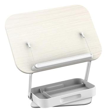 Imagem de Nishiyuenyi Suporte para livros de mesa dobrável com painel de madeira e altura ajustável, suporte para livros de receitas, partituras e de receitas, Branco Giratório