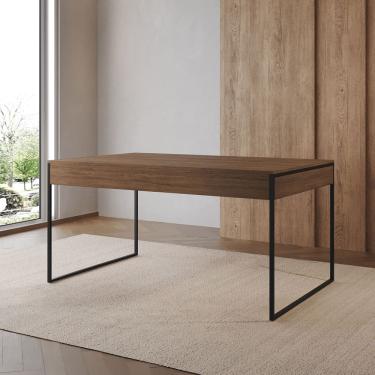 Imagem de Mesa Industrial Caixote Filadélfia Tampo 120x75 Amêndoa Base Ferro Preto