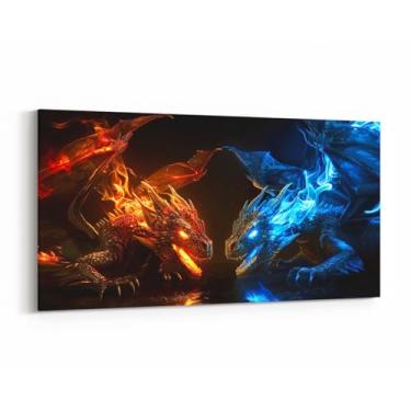 Imagem de Feelyou Arte de parede grande Dragon Monster para sala de estar quarto impressão 3D dragão vermelho azul escritório decoração de parede arte de parede para decoração de casa pintura de parede