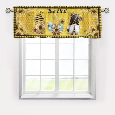 Imagem de Cortinas de girassóis, sanefa, bolso para varão, blecaute, abelhas, favo de mel, pequenas sanefas, cortina curta para decoração de janela, para cozinha, fazenda, campo, quarto, banheiro, sala de estar