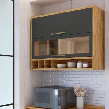 Imagem de Armário Aéreo de Cozinha 2 Portas Vidro Reflecta Vicenza Espresso Móve